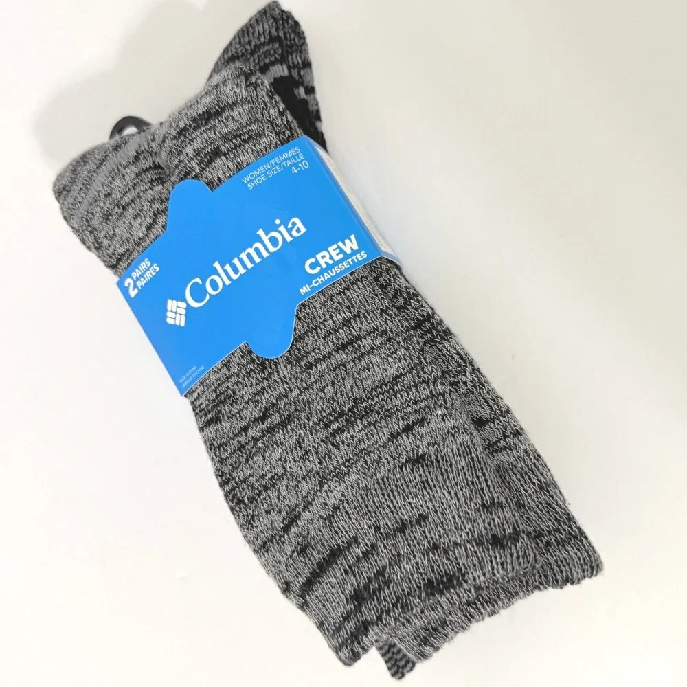 Columbia Womens Crew Socks 2 Pair Pack Black Grey Marled Shoe Size 4-10 RCS584W